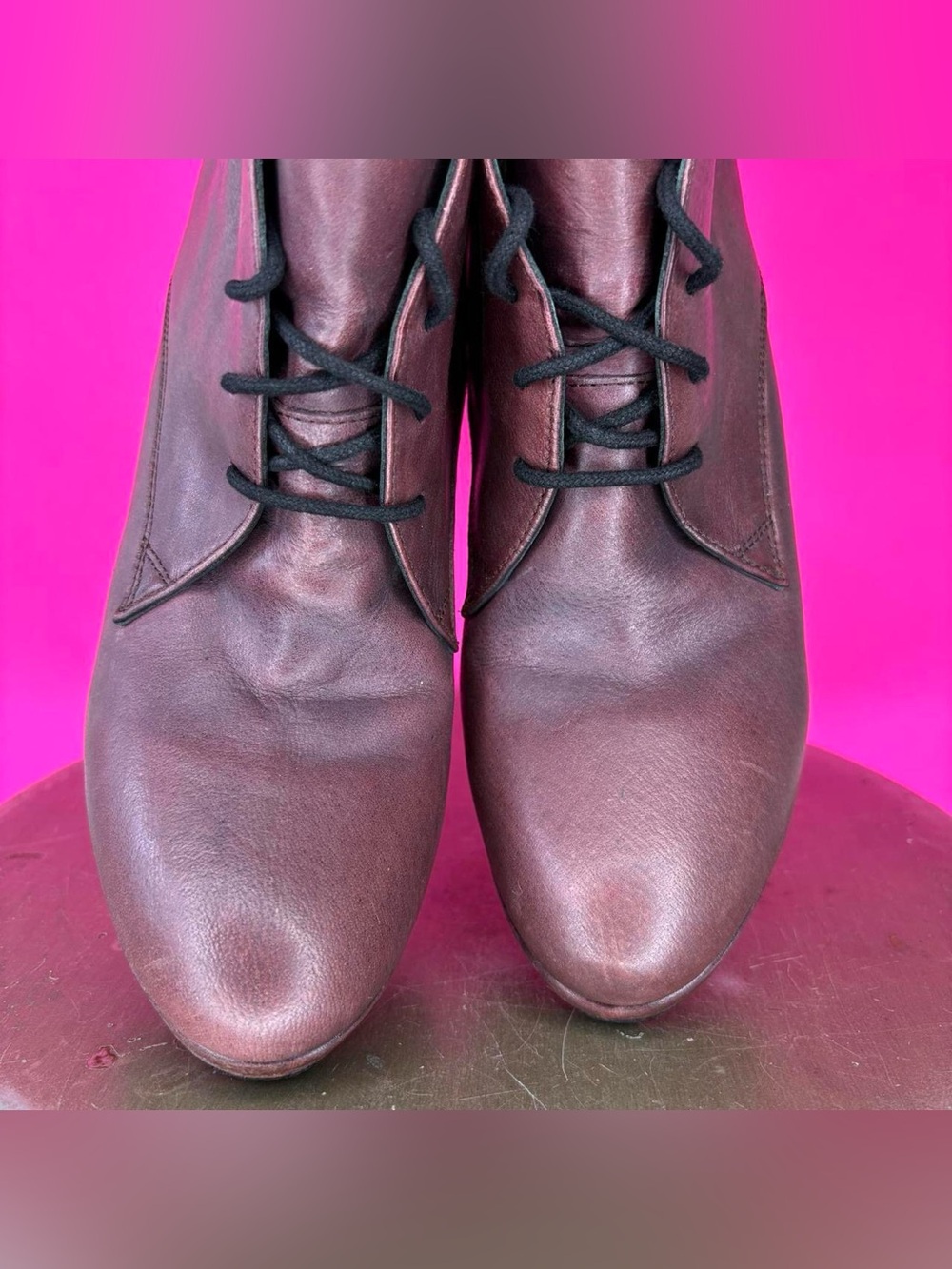 Vanilla Moon Viola Bordo Leather Wedge Heel Lace-UP Ankle Boot EU 38 US 7.5 - Picture 3 of 8